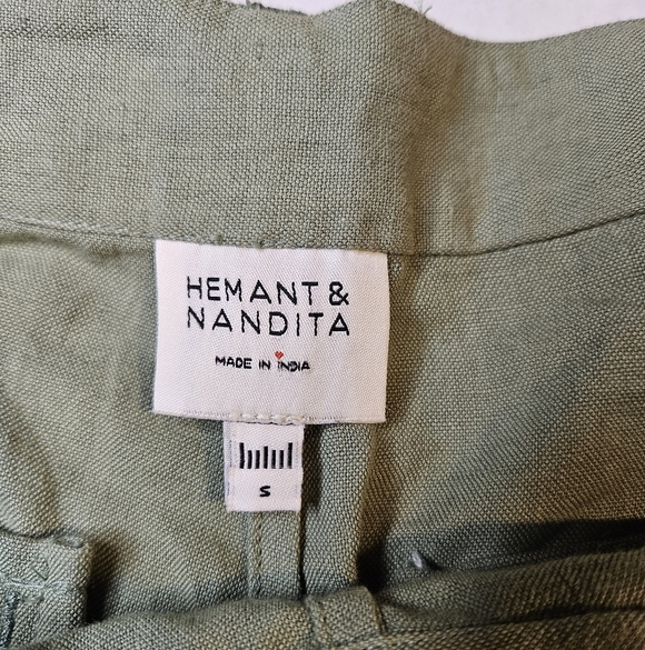 Hemant & Nandita Green Flared Pants W Embroired  Belt Wide Leg W Eyelets Small - Picture 8 of 12